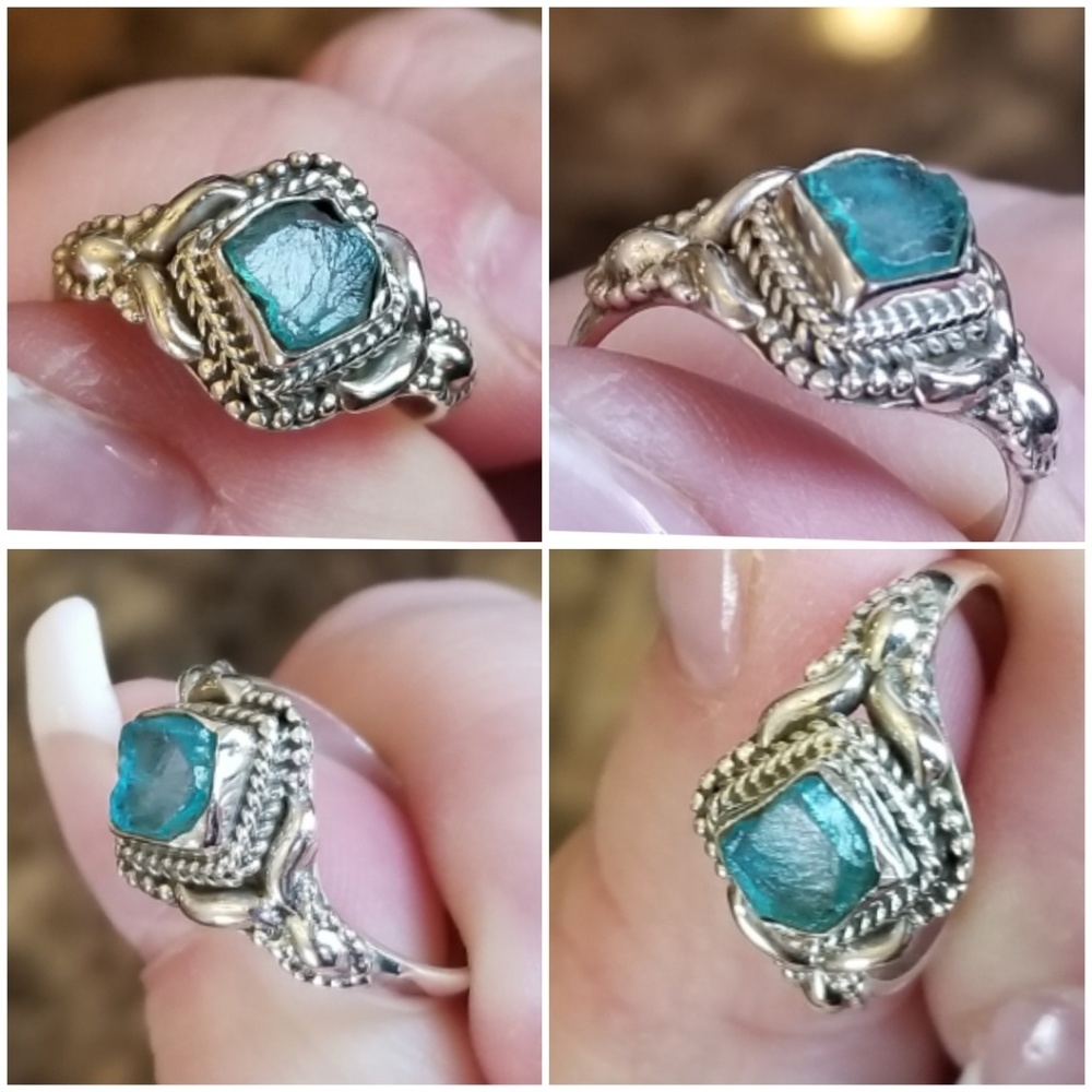 Beautiful, Genuine Blue 1ct Apatite Ring Size 8 - Picture 4 of 6